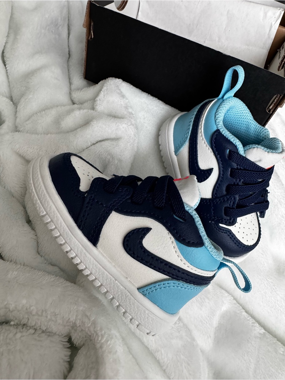Jordan Baby Navy, Light Blue & White High-Top Sneakers